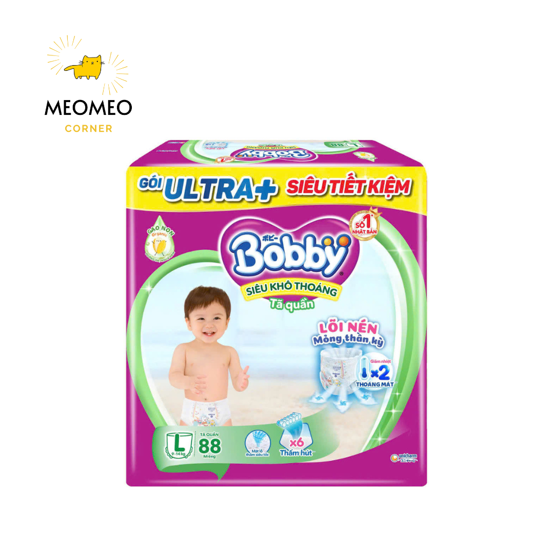 Tã / bỉm quần Mở Một Bên Bobby thiết kế dễ mặc cho bé sơ sinh NB-S / Bỉm quần siêu khô thoáng Bobby Ultra+ Gạo Non M L XL XXL