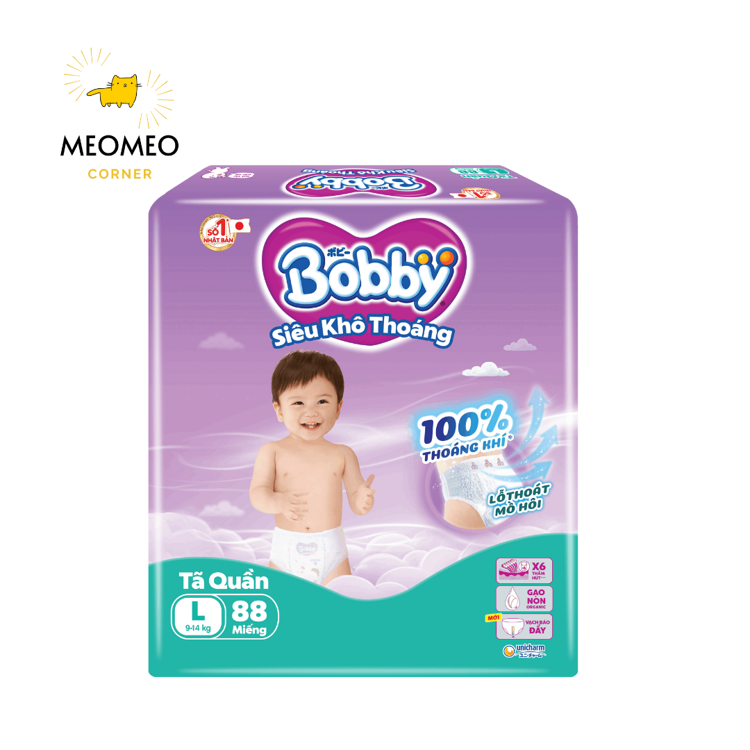 Tã / Bỉm quần siêu khô thoáng Bobby Ultra+ Gạo Non M / L / XL / XXL