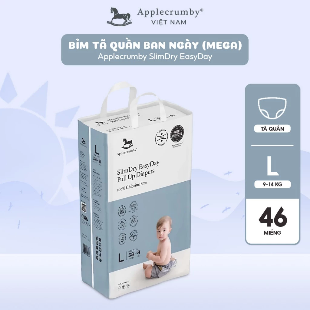 [ Miếng lẻ ]Tã / bỉm dán, quần Applecrumby Overnight ban đêm / ban ngày cho bé