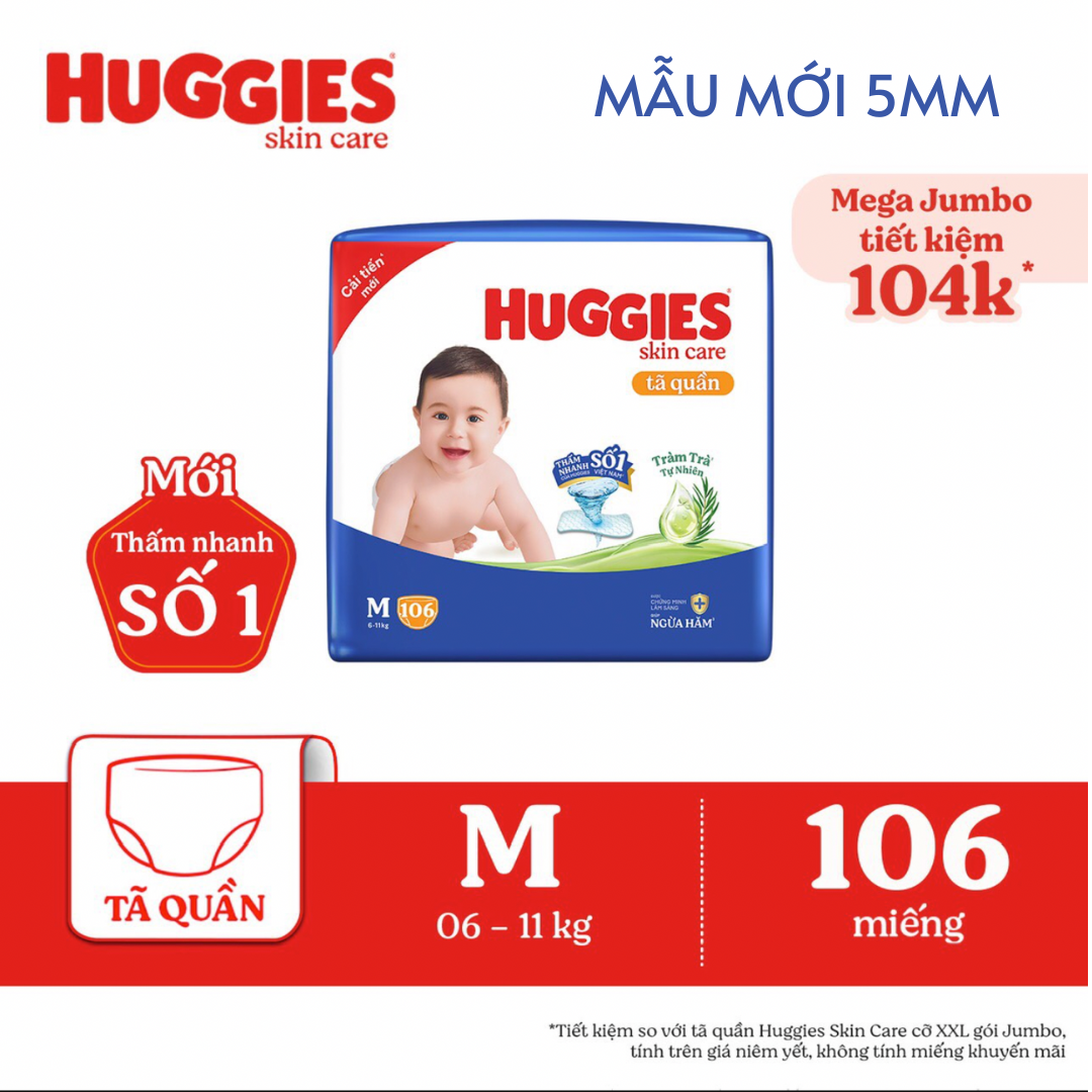 TÃ QUẦN Huggies Skin Care MEGA JUMBO Tràm Trà Tự Nhiên