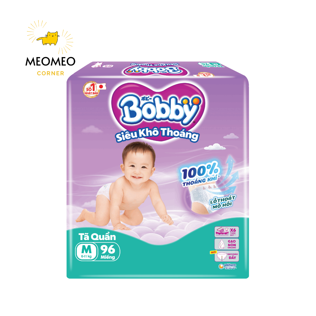 Tã / Bỉm quần siêu khô thoáng Bobby Ultra+ Gạo Non M / L / XL / XXL