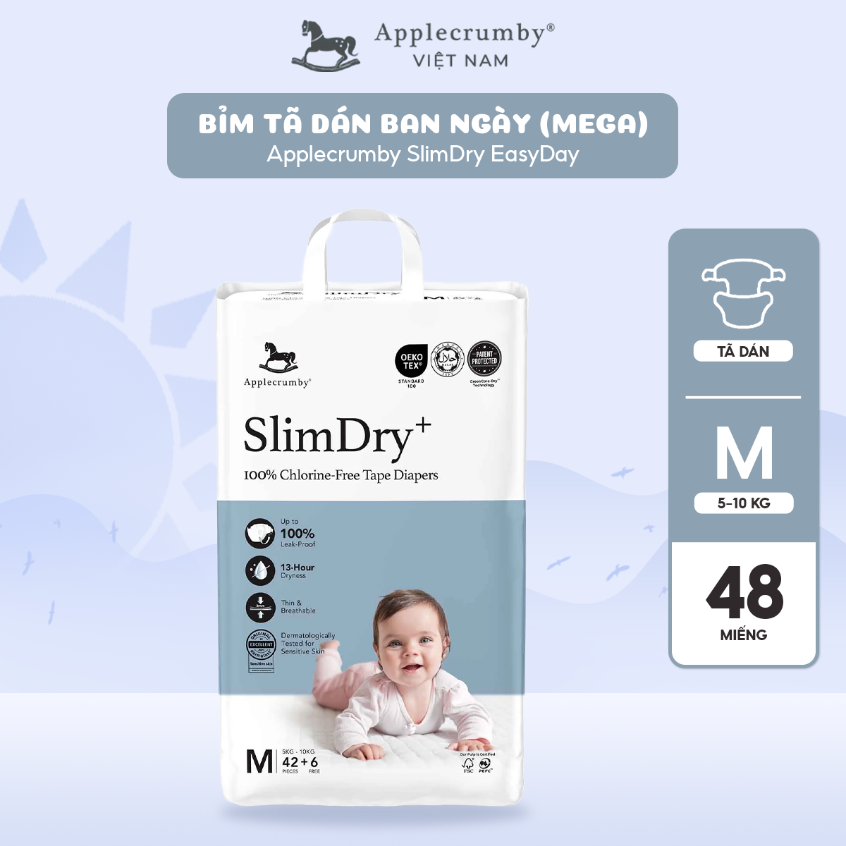 [ Miếng lẻ ]Tã / bỉm dán, quần Applecrumby Overnight ban đêm / ban ngày cho bé