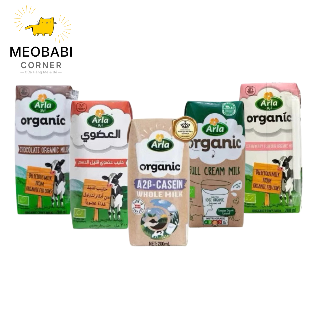 Sữa tươi Arla Organic dâu, chuối, socola, full cream, a2 200ml