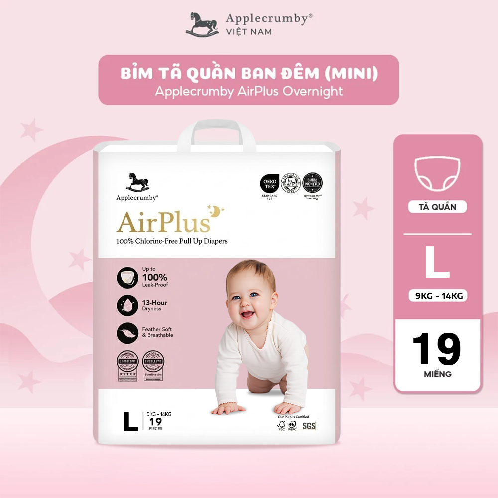 Tã bỉm đêm Applecrumby Airplus Overnight Mega Pull Ups S M L XL XXL