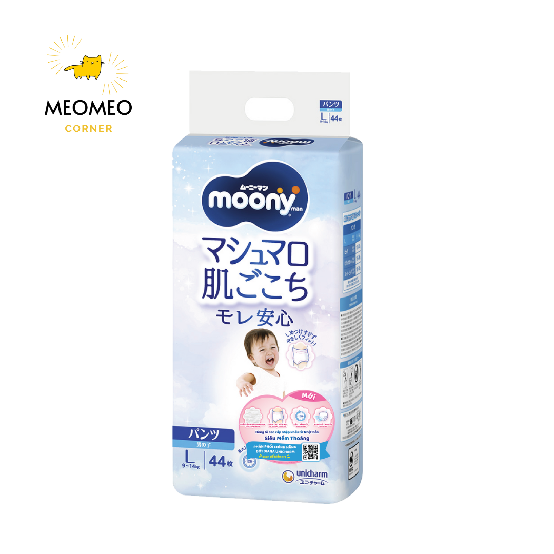 Tã / bỉm Moony Blue khô thoáng cho bé  NB / S / M / L / XL / XXL