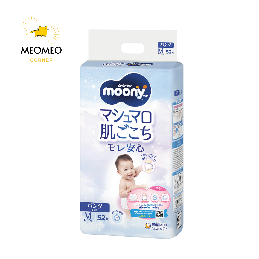 Tã / bỉm Moony Blue khô thoáng cho bé  NB / S / M / L / XL / XXL