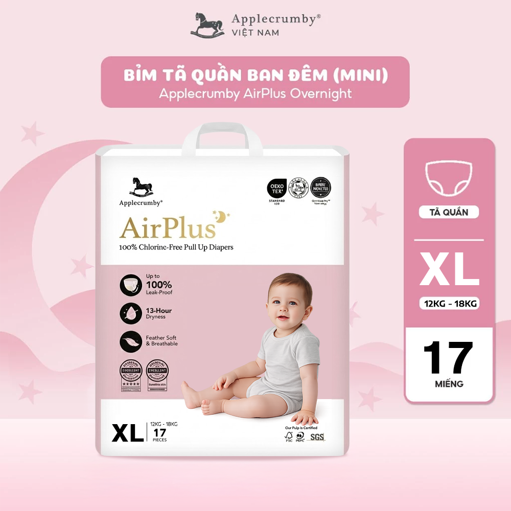 Tã bỉm đêm Applecrumby Airplus Overnight Mega Pull Ups S M L XL XXL