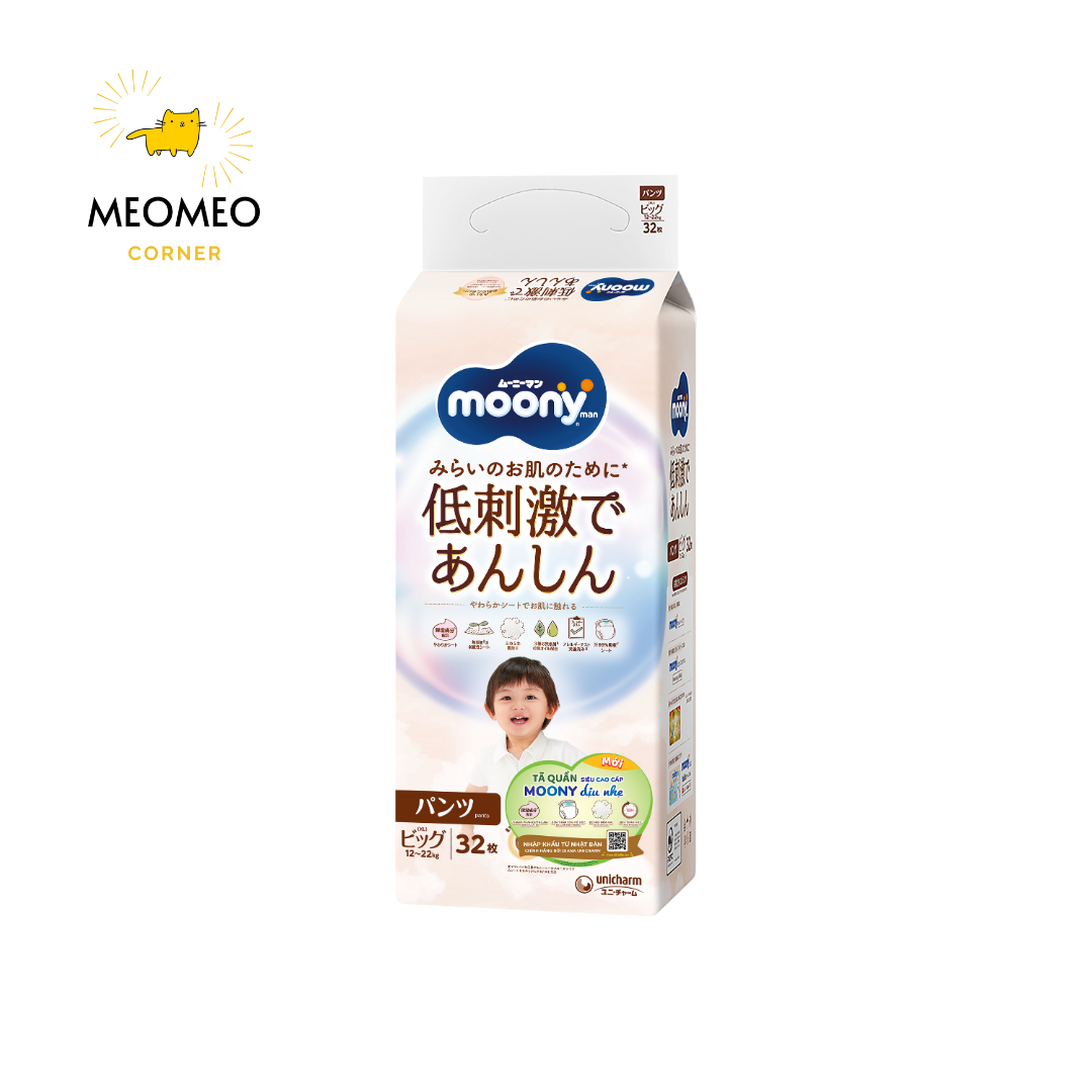 Tã / bỉm Moony Natural mềm mại cho bé  NB / S / M / L / XL / XXL