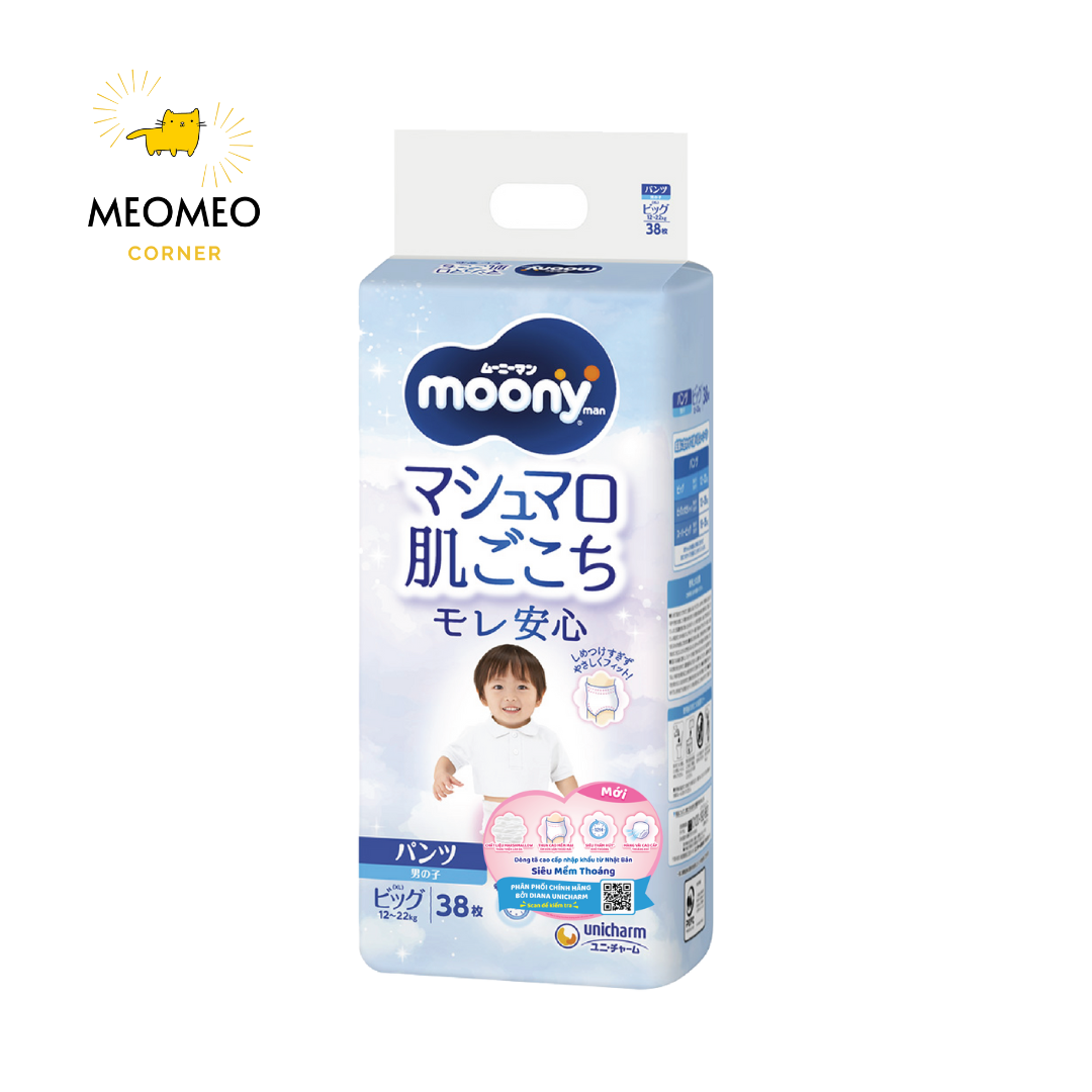 Tã / bỉm Moony Blue khô thoáng cho bé  NB / S / M / L / XL / XXL