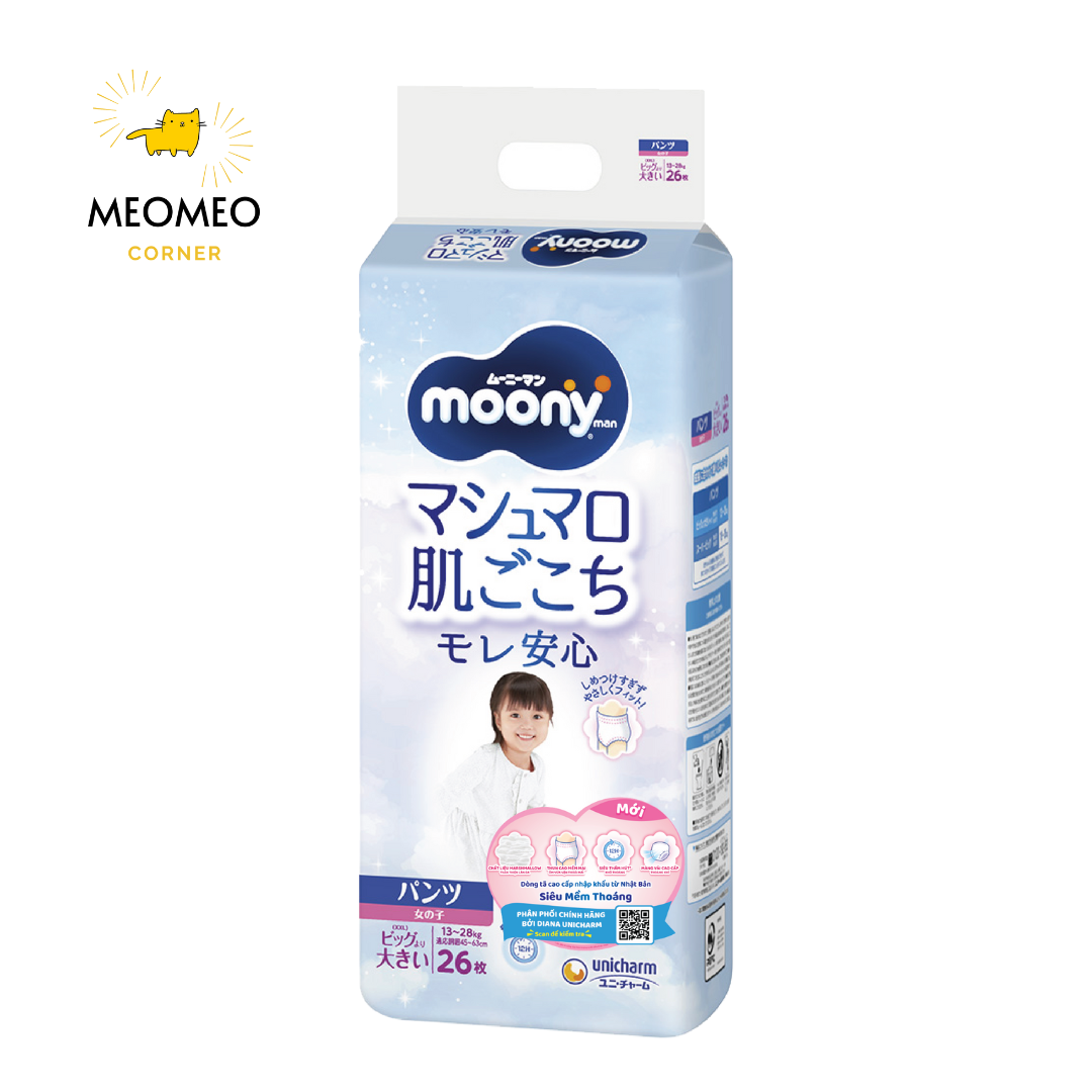 Tã / bỉm Moony Blue khô thoáng cho bé  NB / S / M / L / XL / XXL