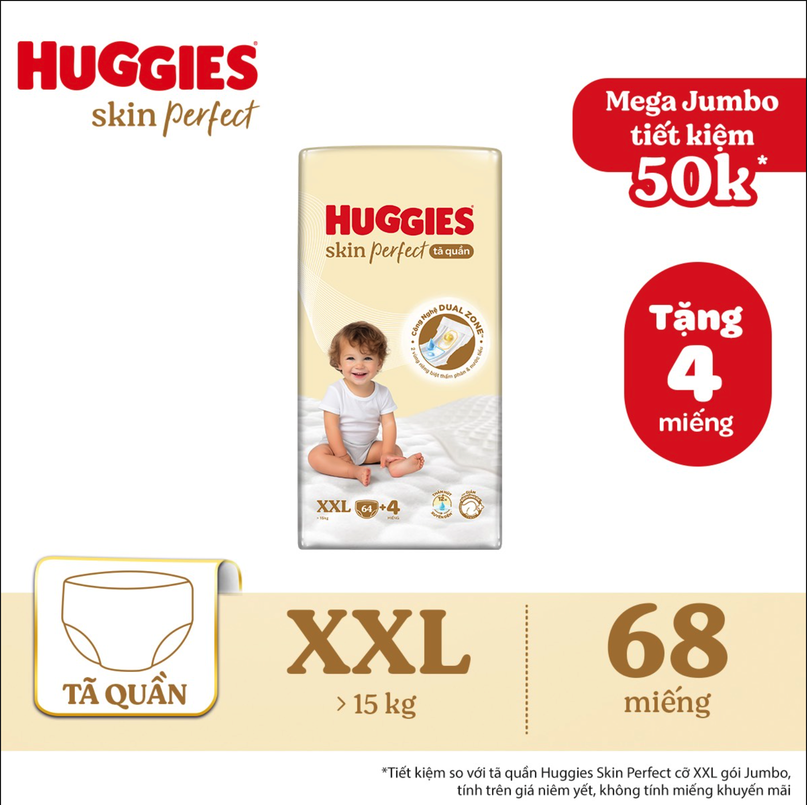 Tã bỉm quần Huggies Skin Perfect 2 vùng thấm M L XL XXL