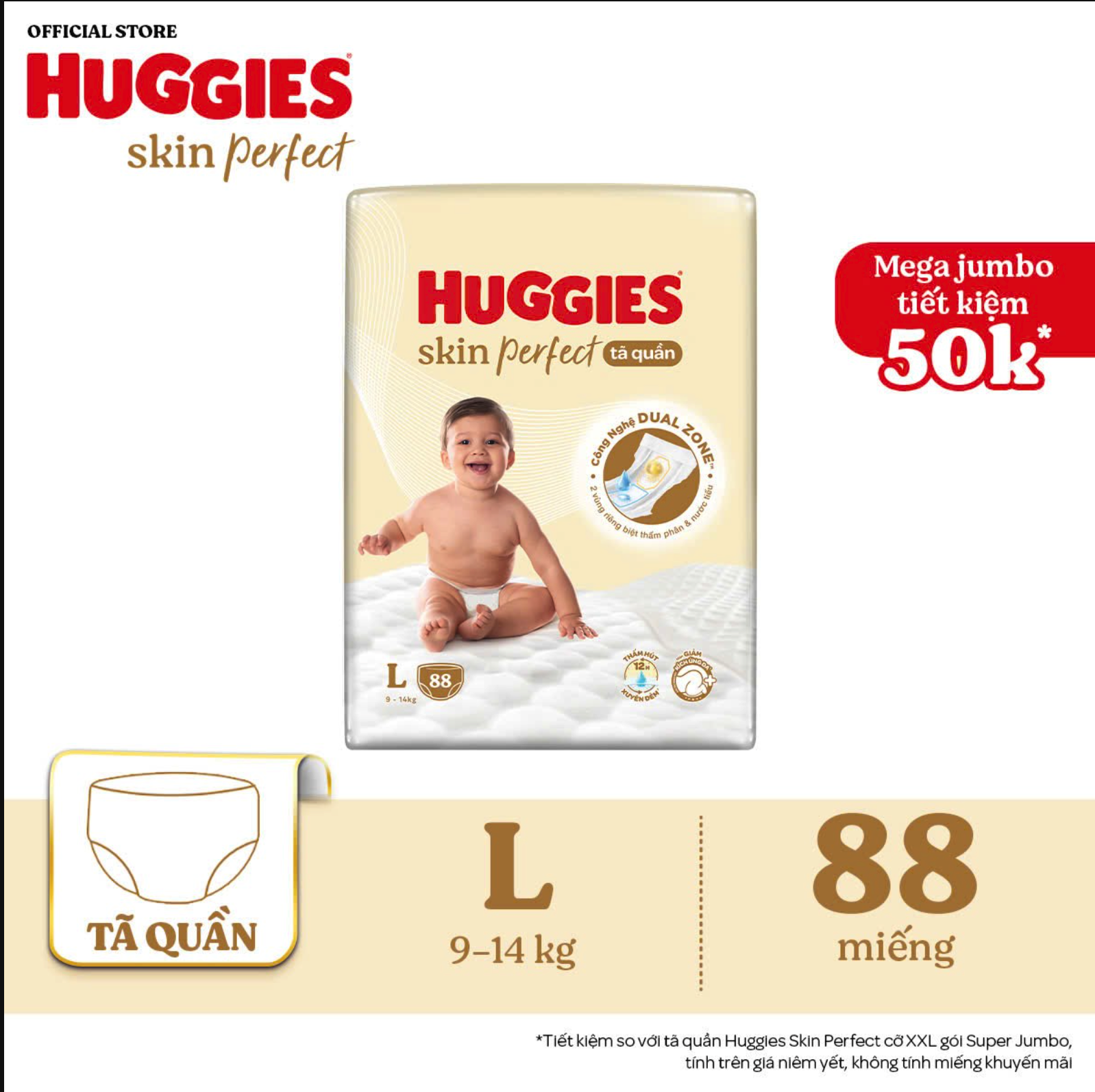 Tã bỉm quần Huggies Skin Perfect 2 vùng thấm M L XL XXL