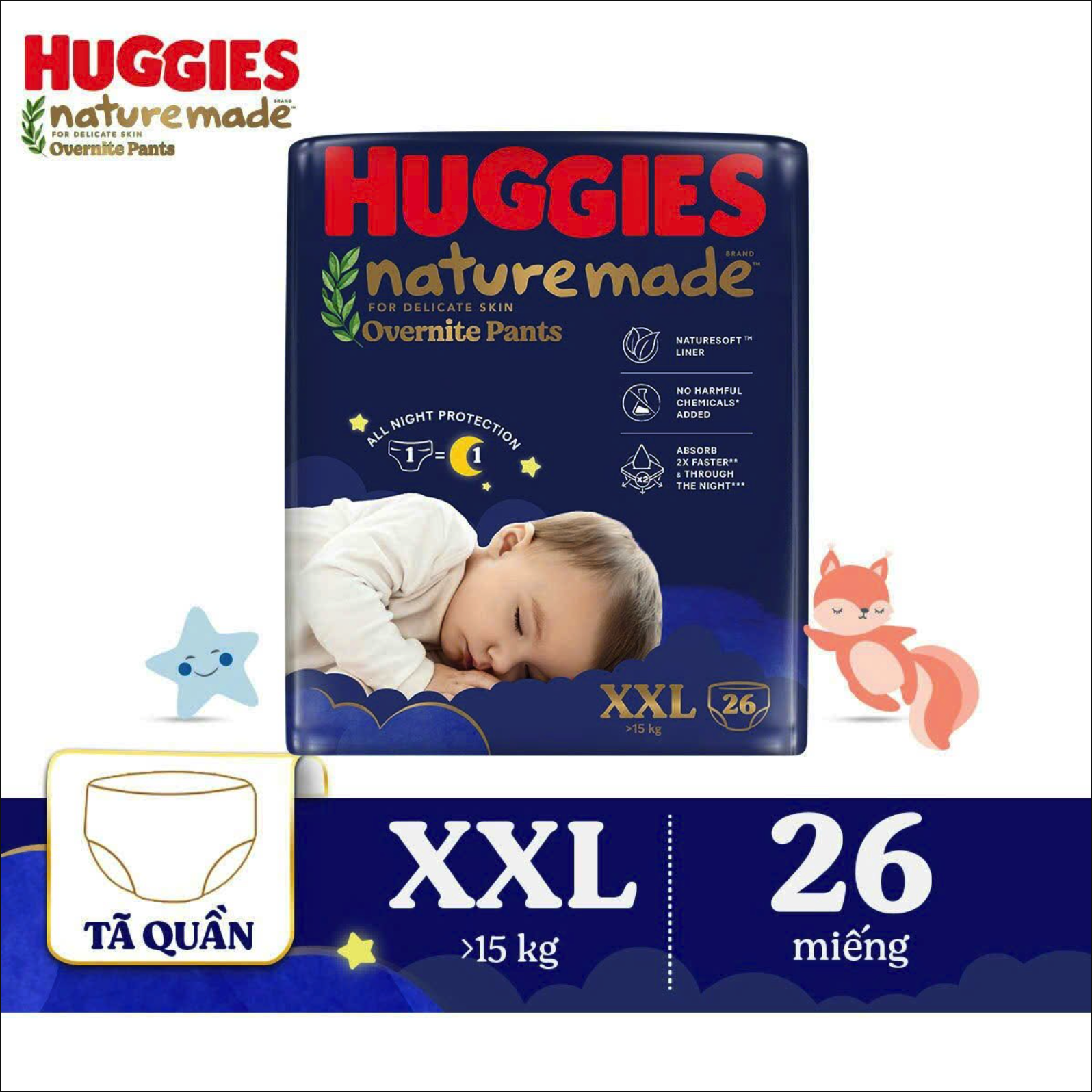 Tã bỉm quần Huggies Nature Made Overnight OVN đêm M L XL XXL