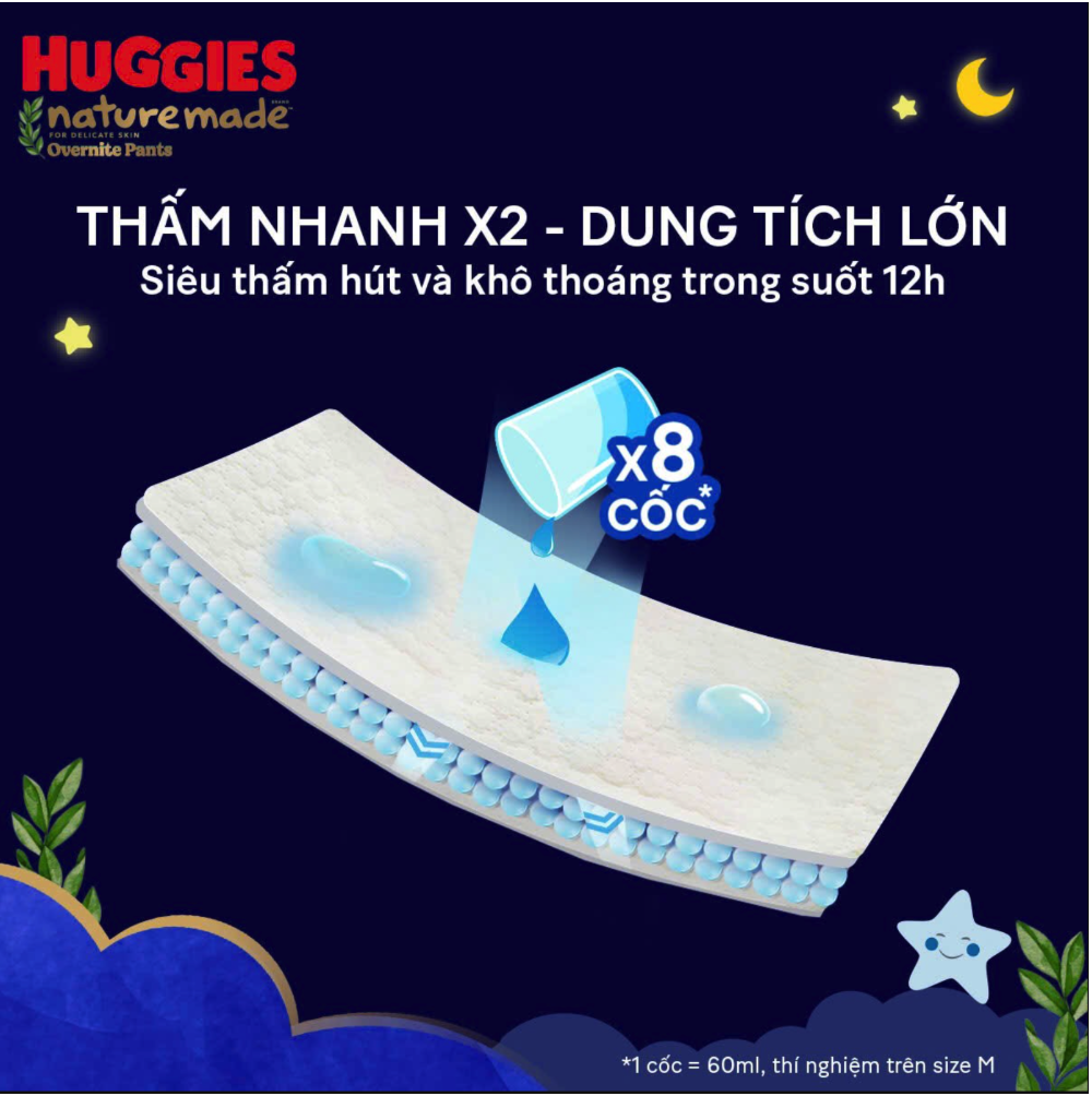 Tã bỉm quần Huggies Nature Made Overnight OVN đêm M L XL XXL