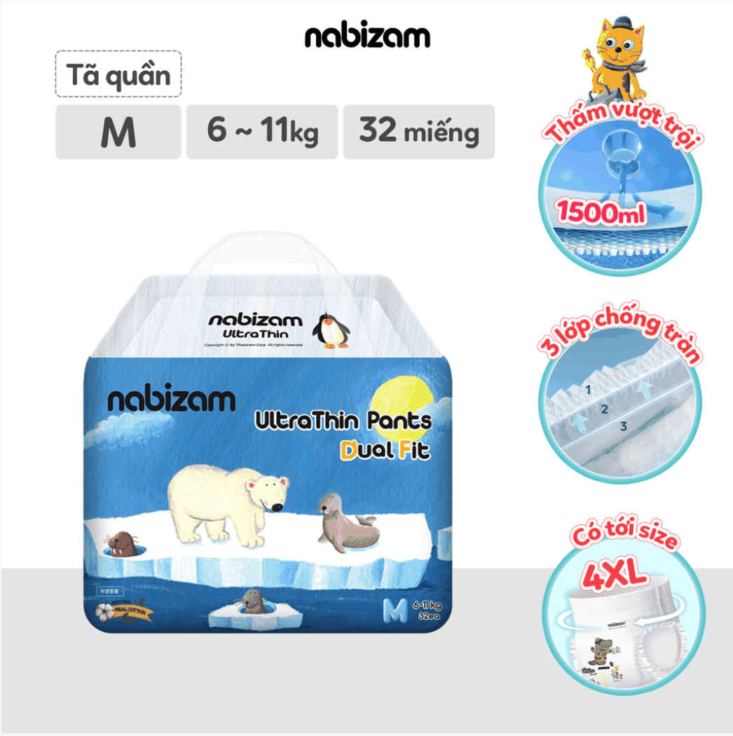 Tã bỉm quần Nabizam Ultra Thin 4 mùa M L XL 2XL 3XL 4XL
