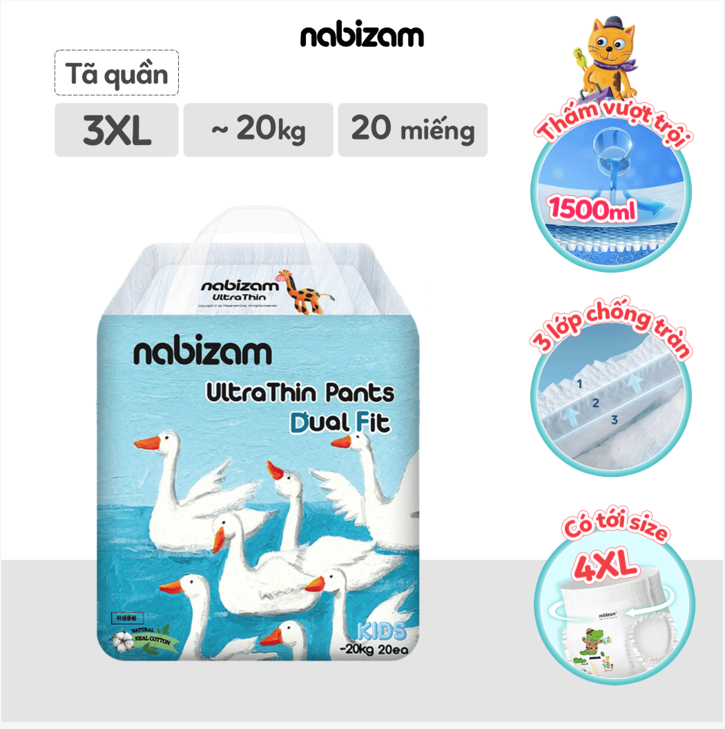 Tã bỉm quần Nabizam Ultra Thin 4 mùa M L XL 2XL 3XL 4XL