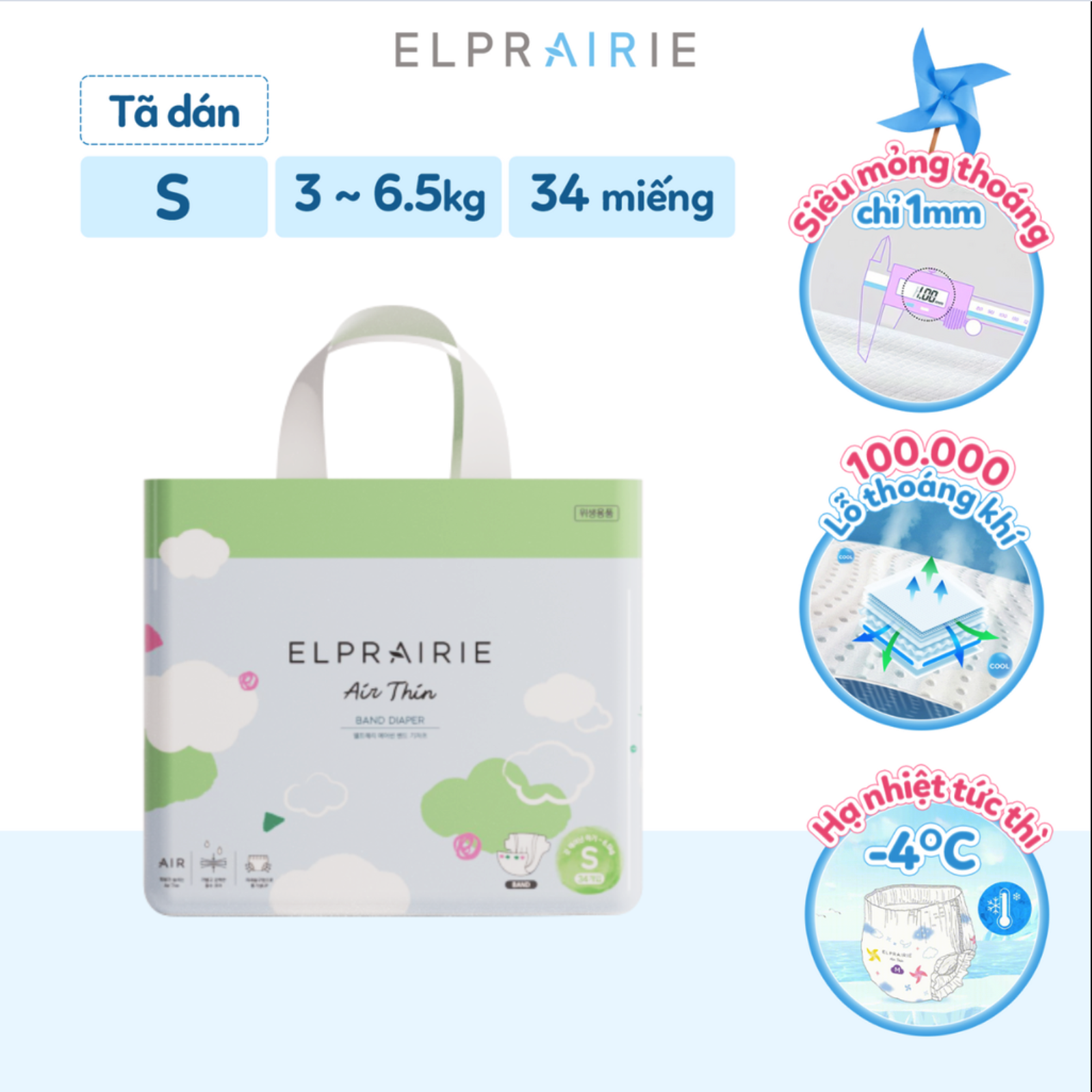Tã bỉm Elpraire Air Thin S M L XL XXL