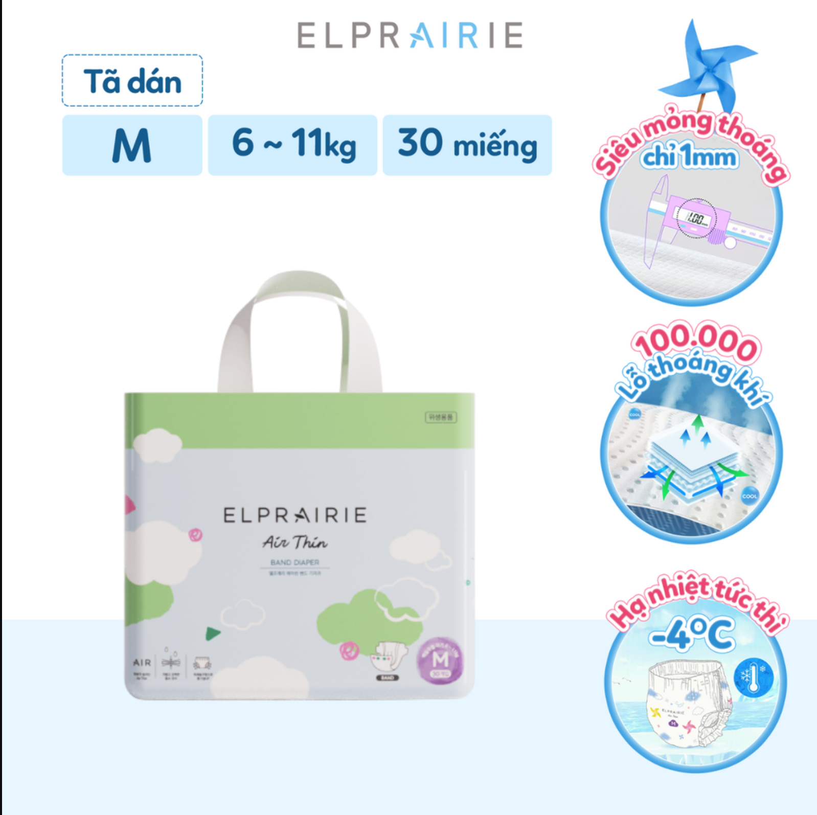 Tã bỉm Elpraire Air Thin S M L XL XXL
