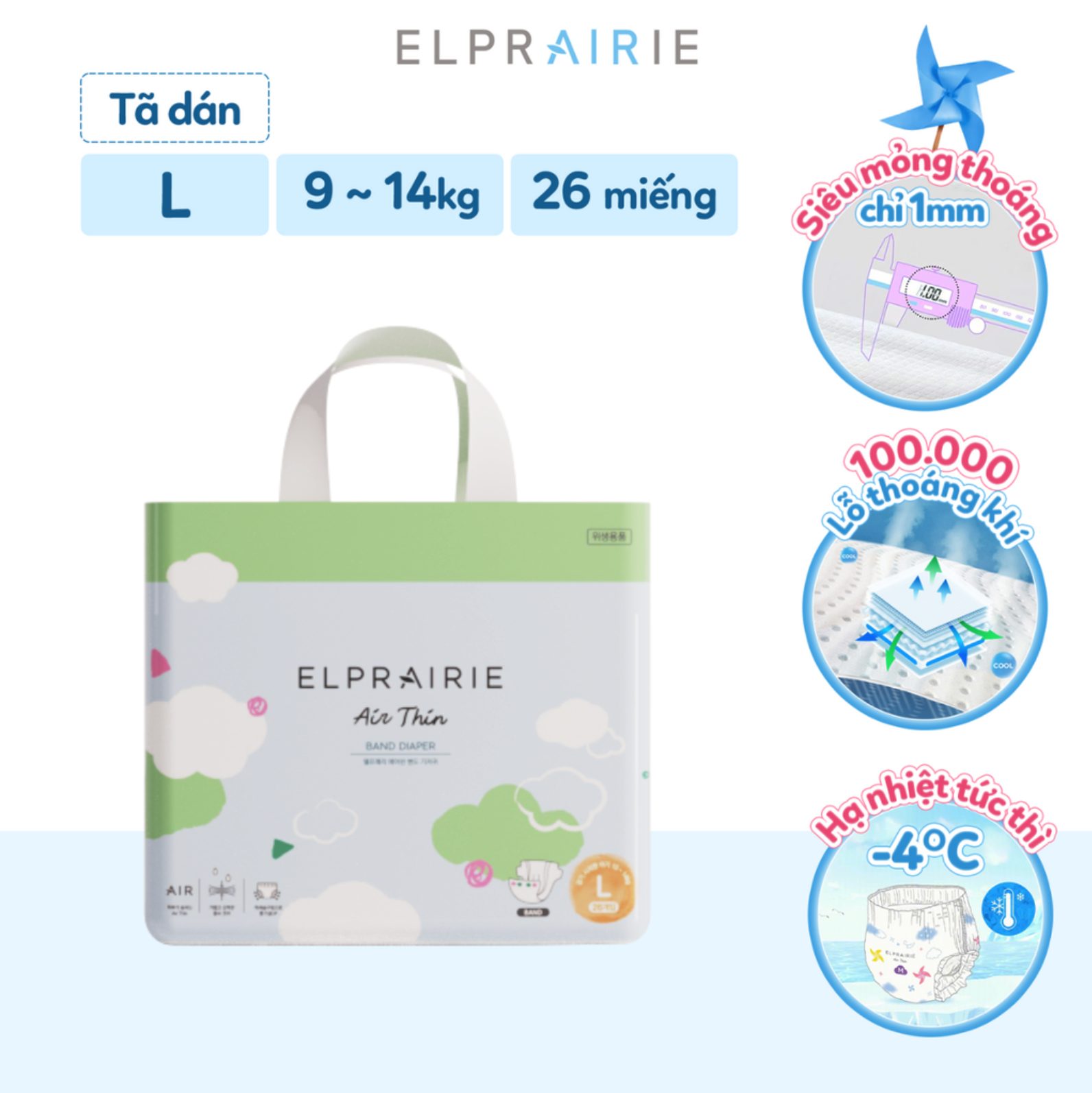 Tã bỉm Elpraire Air Thin S M L XL XXL