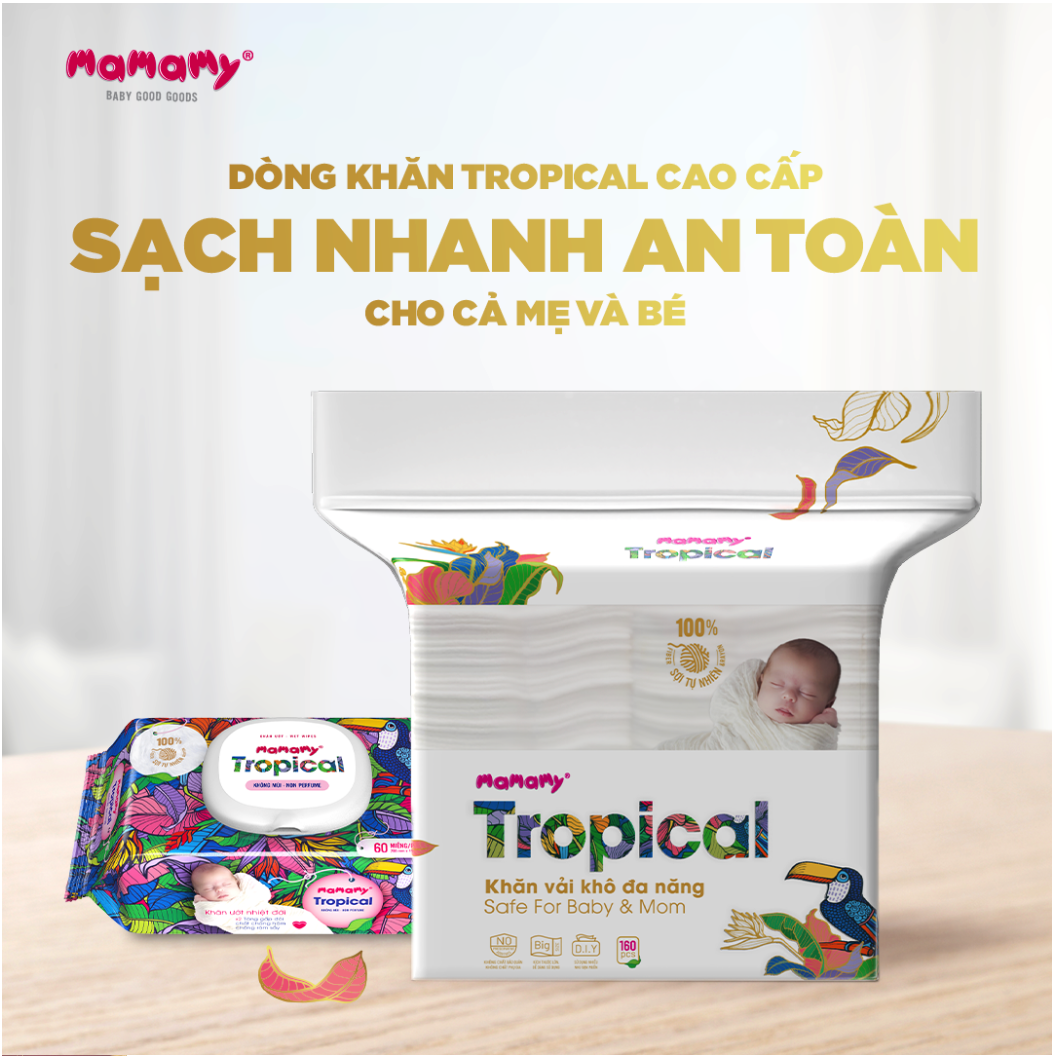 Khăn khô đa năng Mamamy Tropical túi 160 tờ