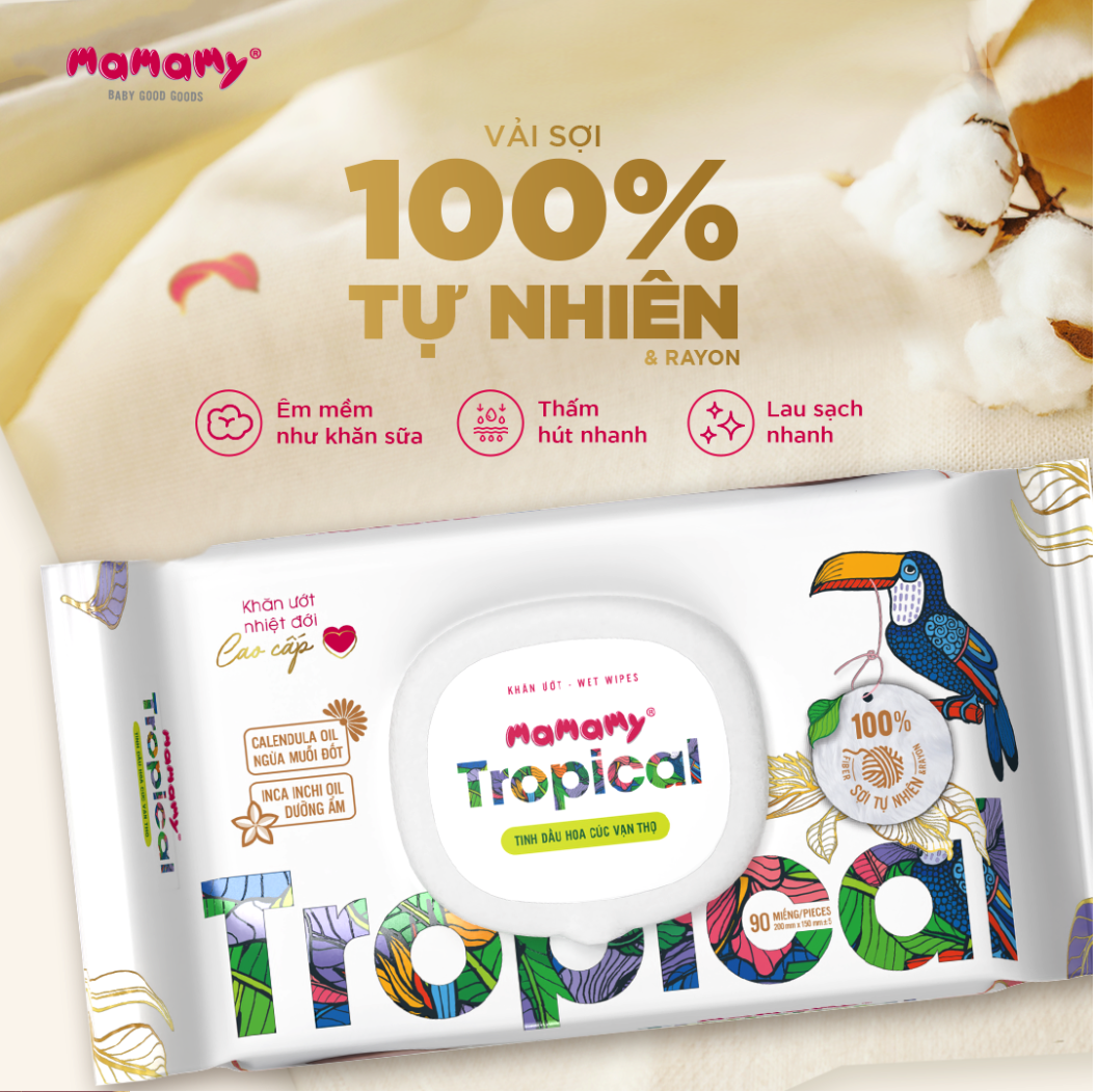 Khăn ướt không mùi Mamamy Tropical 90 tờ