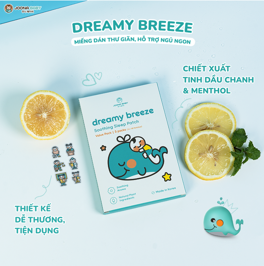Hộp miếng dán ngủ ngon cho bé Joona Baby Dreamy Breeze+ 54 miếng
