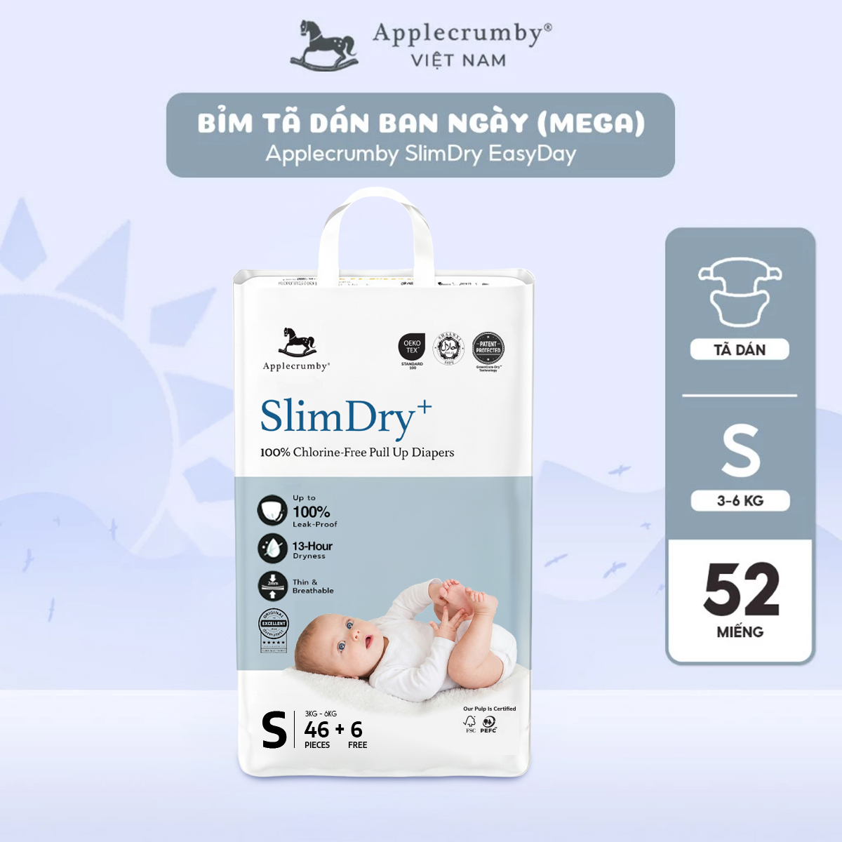 [ Miếng lẻ ]Tã / bỉm dán, quần Applecrumby Overnight ban đêm / ban ngày cho bé