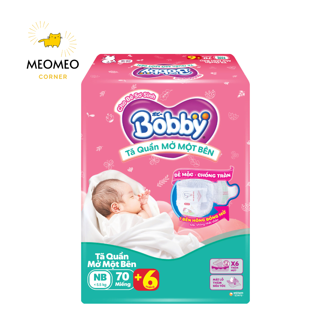 Tã / bỉm quần Mở Một Bên Bobby thiết kế dễ mặc cho bé sơ sinh NB S