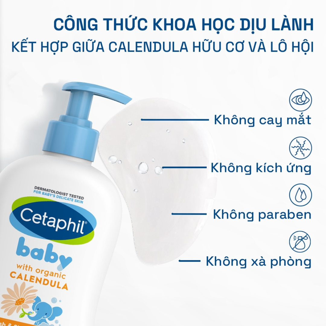 Sữa tắm gội Cetaphil Baby With Organic Calendula hoa cúc hữu cơ cho bé 400ml
