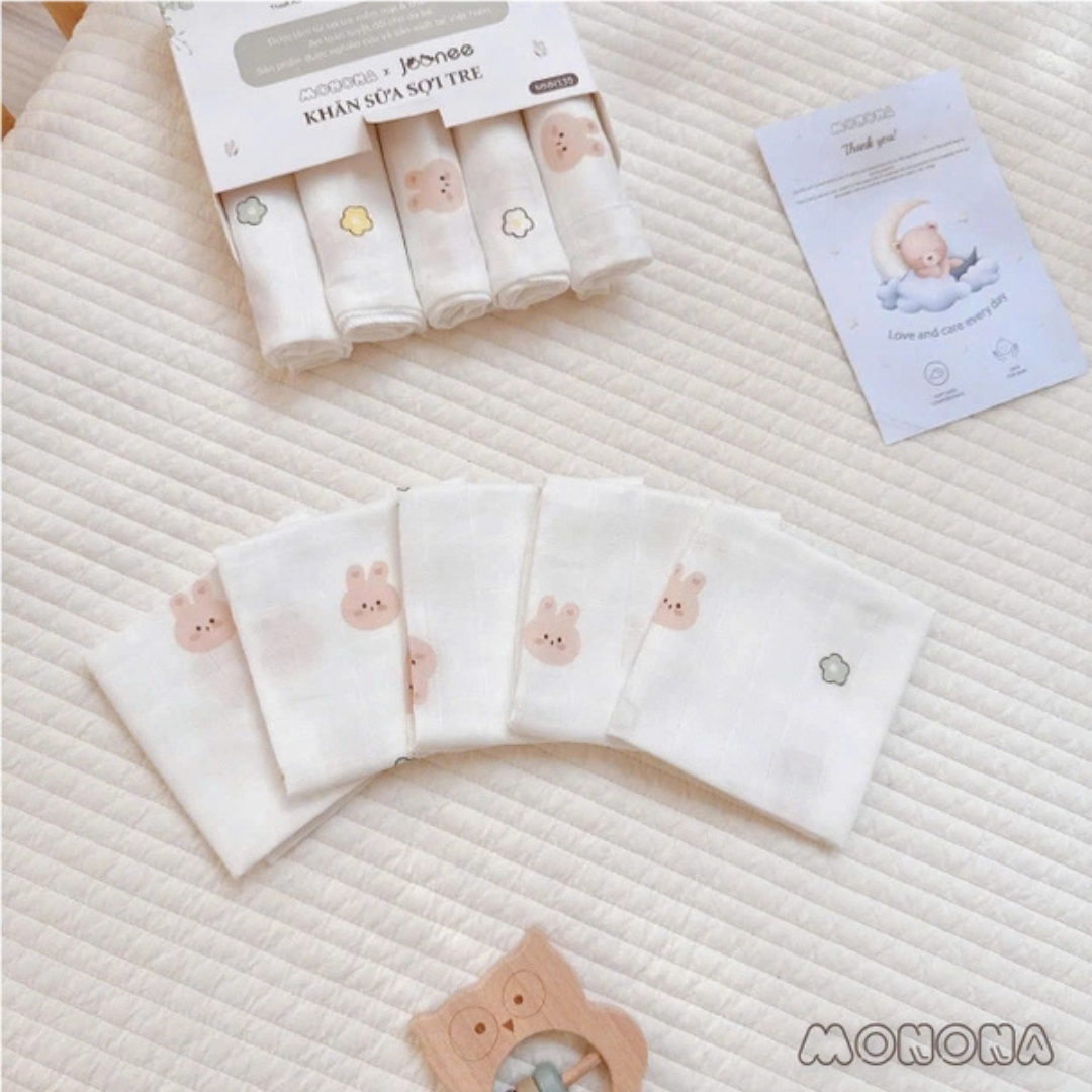 Set 5 khăn sữa sợi tre 4 lớp Monona x Joonee