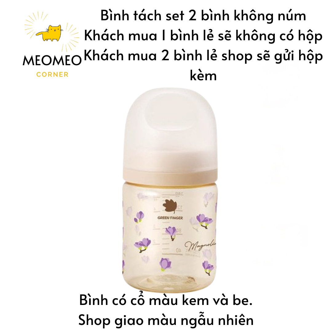 Bình sữa Green Finger Bebegrow PPSU Hàn Quốc size 160ml / 280ml núm ti mềm 2 van khí chính hãng Greenfinger - GREEN