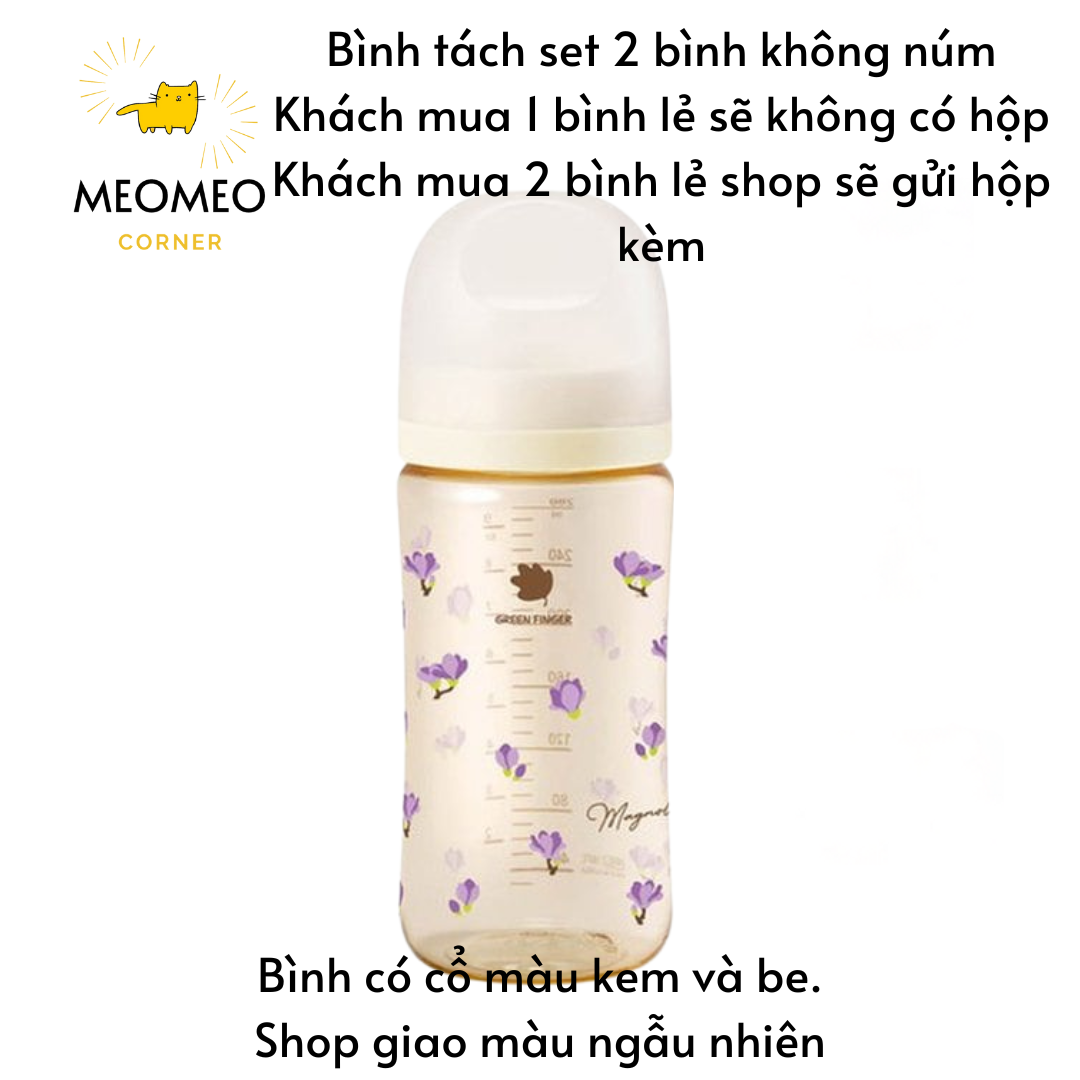 Bình sữa Green Finger Bebegrow PPSU Hàn Quốc size 160ml / 280ml núm ti mềm 2 van khí chính hãng Greenfinger - GREEN