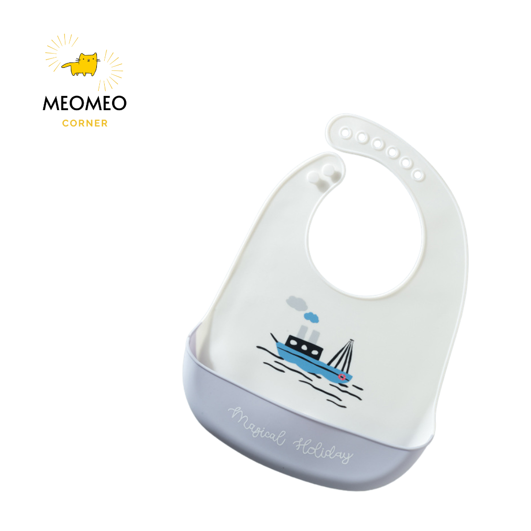 Yếm ăn dặm silicone có máng cho bé
