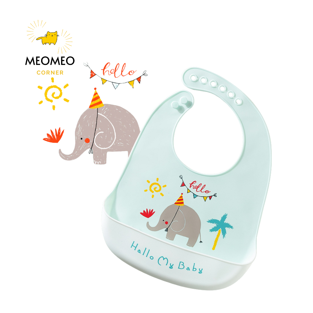 Yếm ăn dặm silicone có máng cho bé