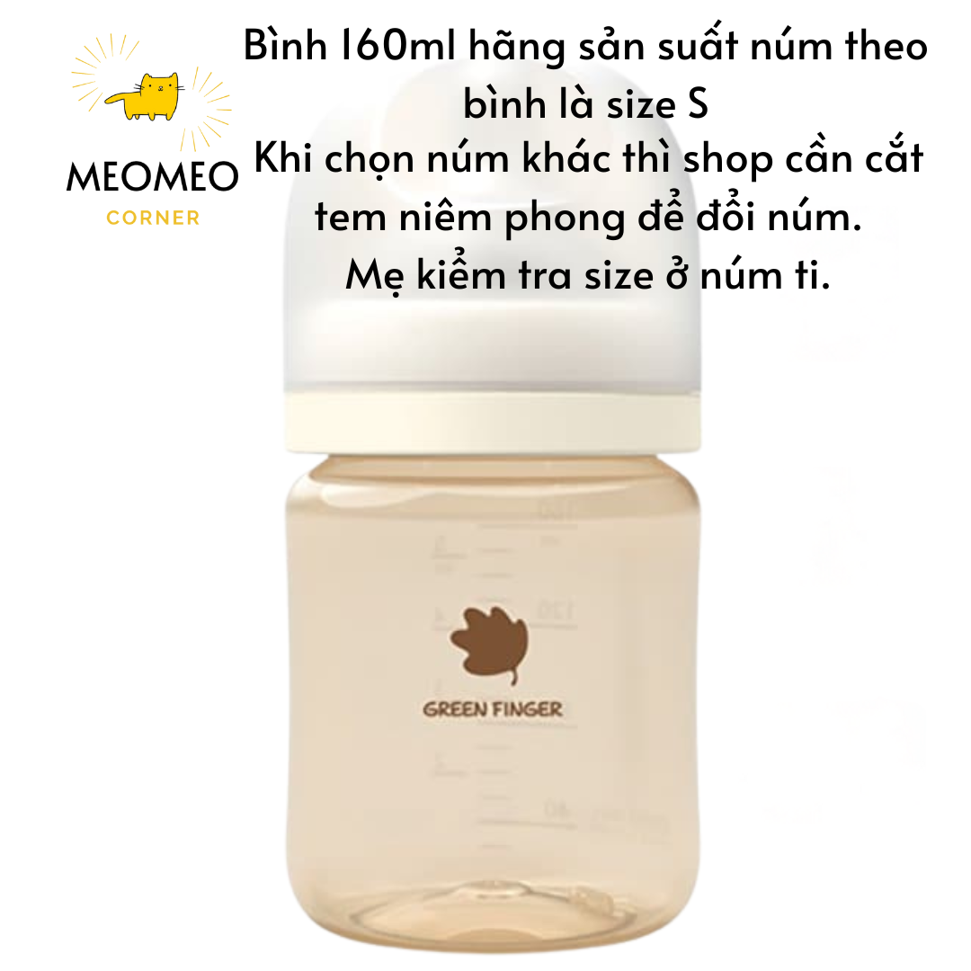 Bình sữa Green Finger Bebegrow PPSU Hàn Quốc size 160ml / 280ml núm ti mềm 2 van khí chính hãng Greenfinger - GREEN