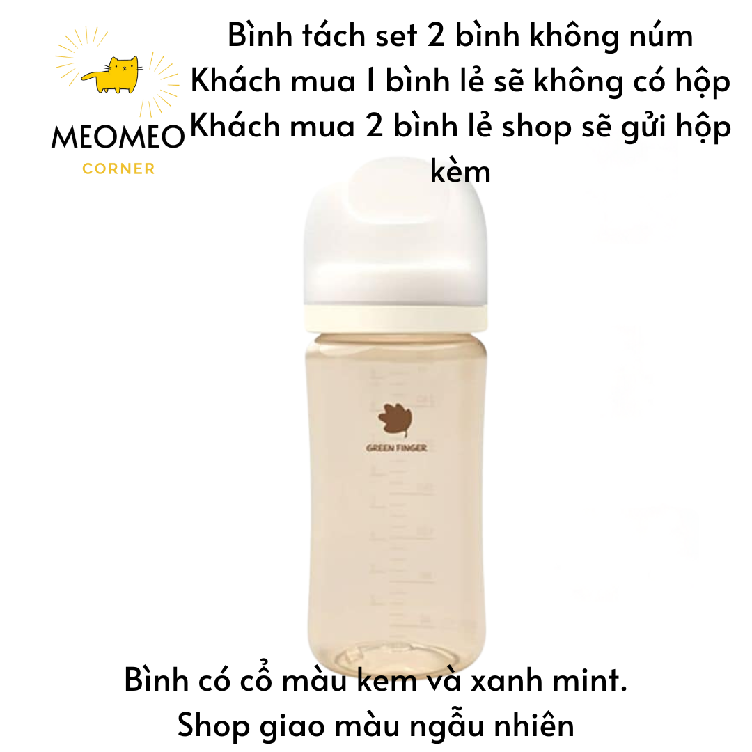 Bình sữa Green Finger Bebegrow PPSU Hàn Quốc size 160ml / 280ml núm ti mềm 2 van khí chính hãng Greenfinger - GREEN