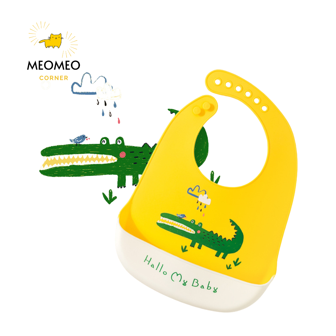 Yếm ăn dặm silicone có máng cho bé