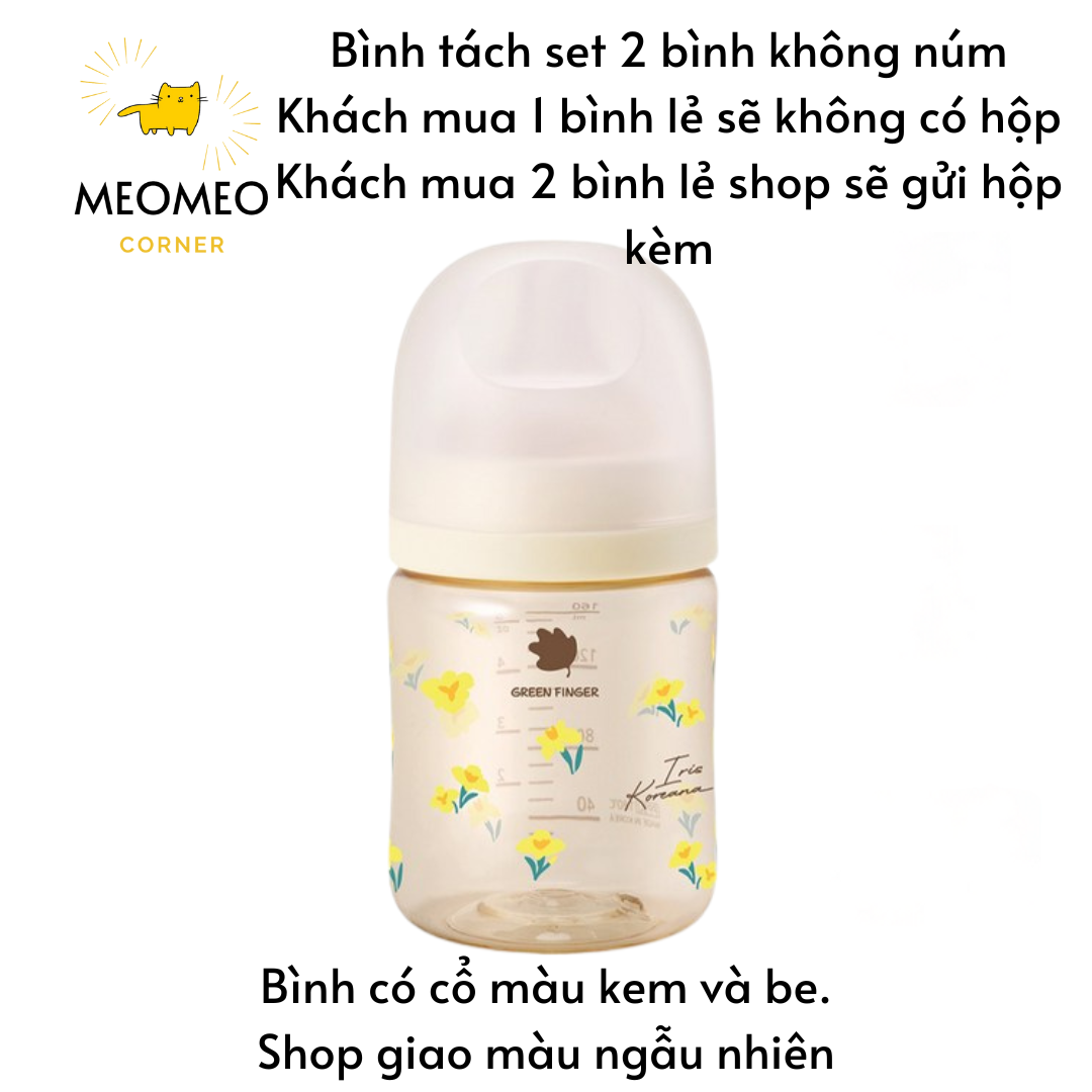 Bình sữa Green Finger Bebegrow PPSU Hàn Quốc size 160ml / 280ml núm ti mềm 2 van khí chính hãng Greenfinger - GREEN