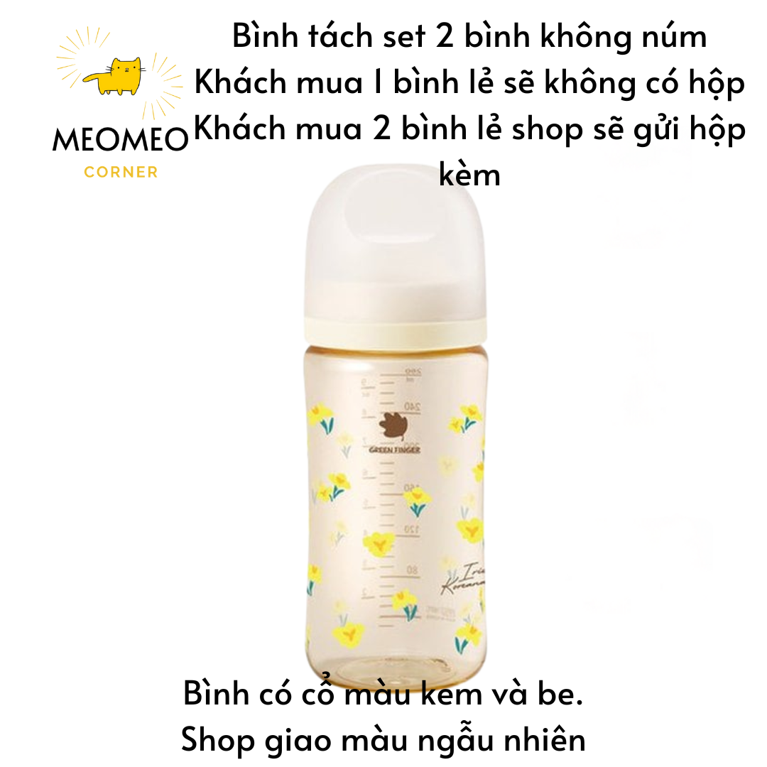 Bình sữa Green Finger Bebegrow PPSU Hàn Quốc size 160ml / 280ml núm ti mềm 2 van khí chính hãng Greenfinger - GREEN