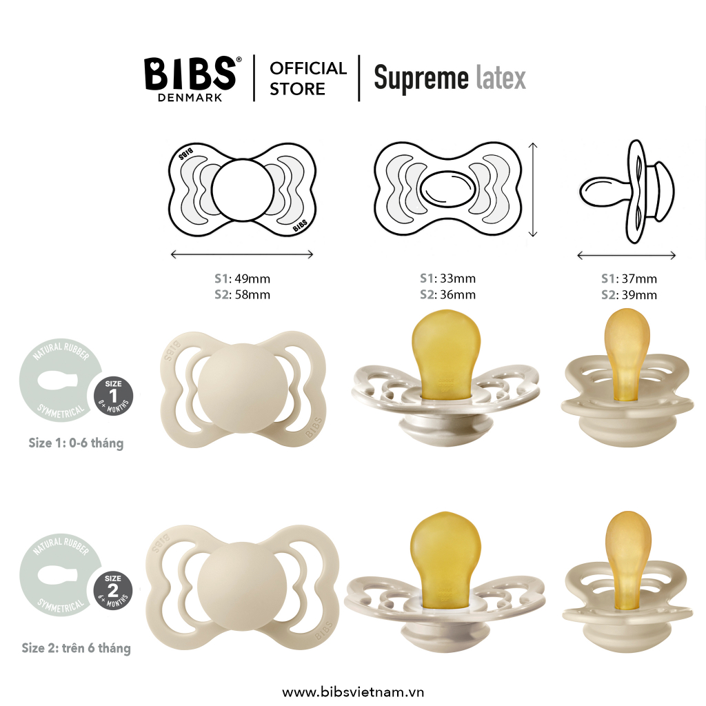 Ti giả BIBS sản xuất tại Đan Mạch BIB Supreme Latex bibs cao su núm dẹp