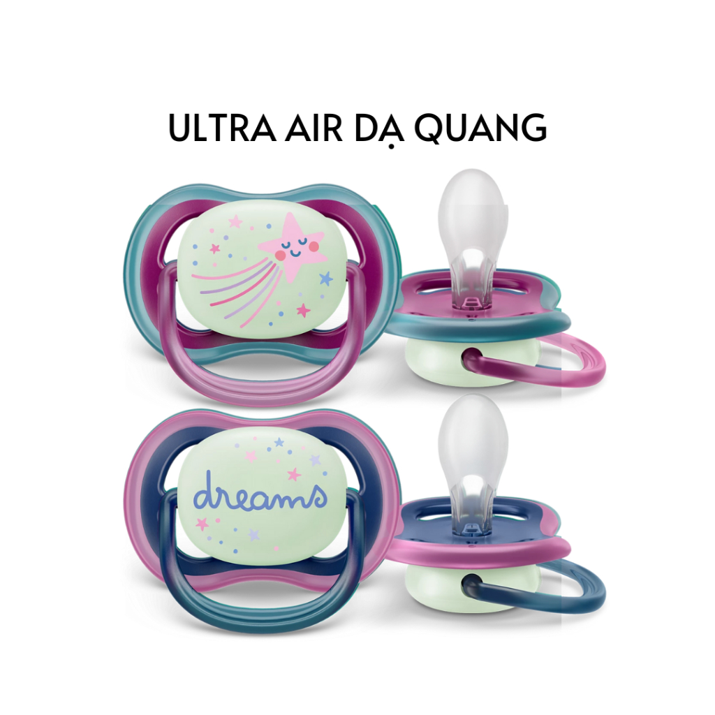 Ti giả / ty giả ngậm Avent Ultra Air dạ quang / phát sáng / phản quang cho bé