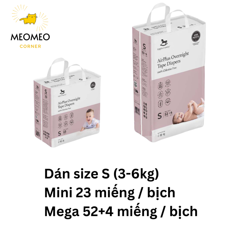 Tã / bỉm dán, quần Applecrumby Overnight ban đêm cho bé