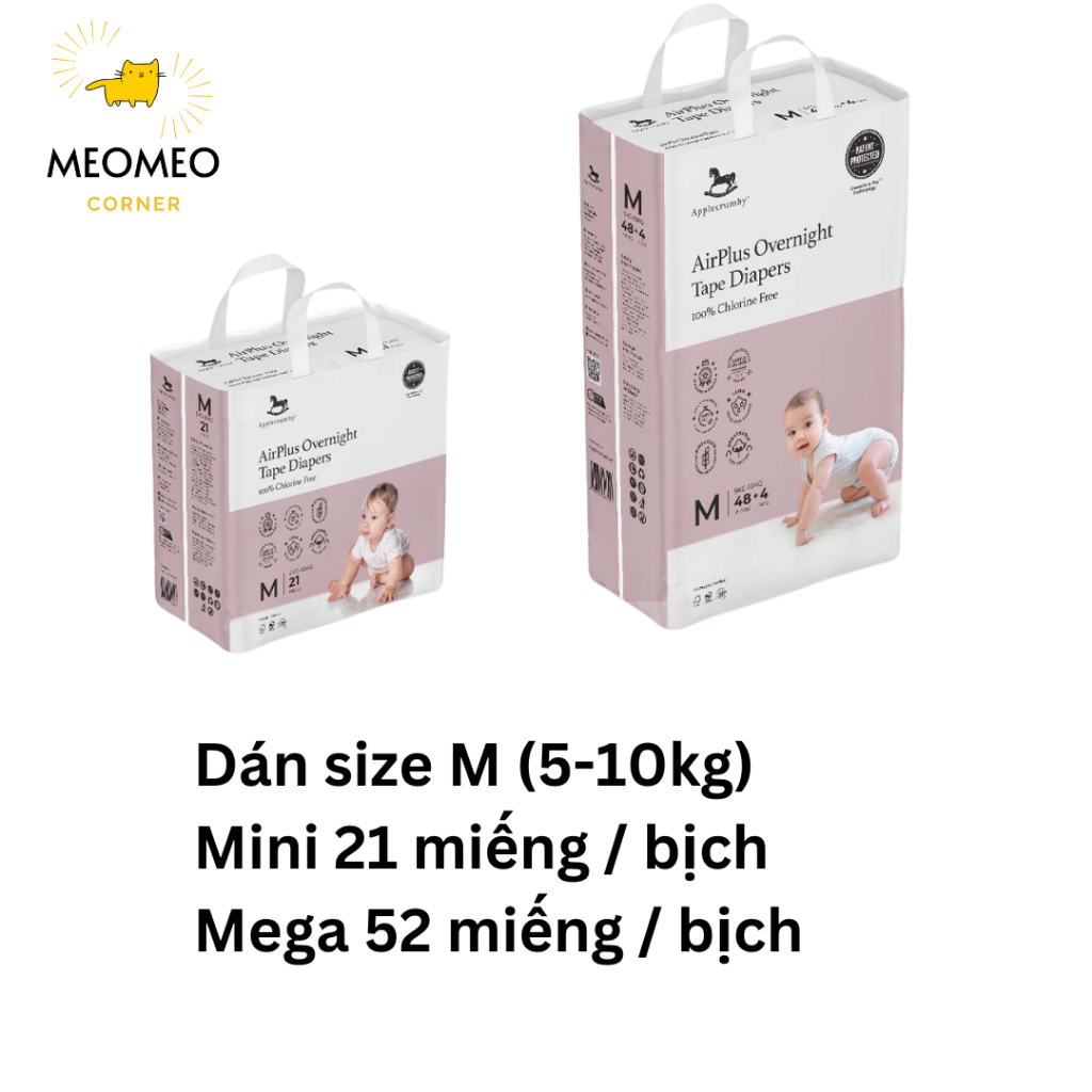 Tã / bỉm dán, quần Applecrumby Overnight ban đêm cho bé