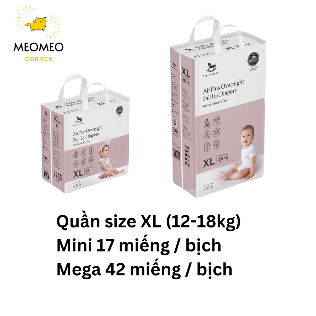 Tã / bỉm dán, quần Applecrumby Overnight ban đêm cho bé