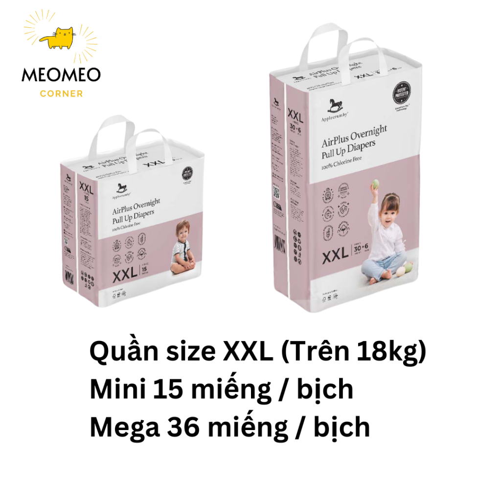 Tã / bỉm dán, quần Applecrumby Overnight ban đêm cho bé
