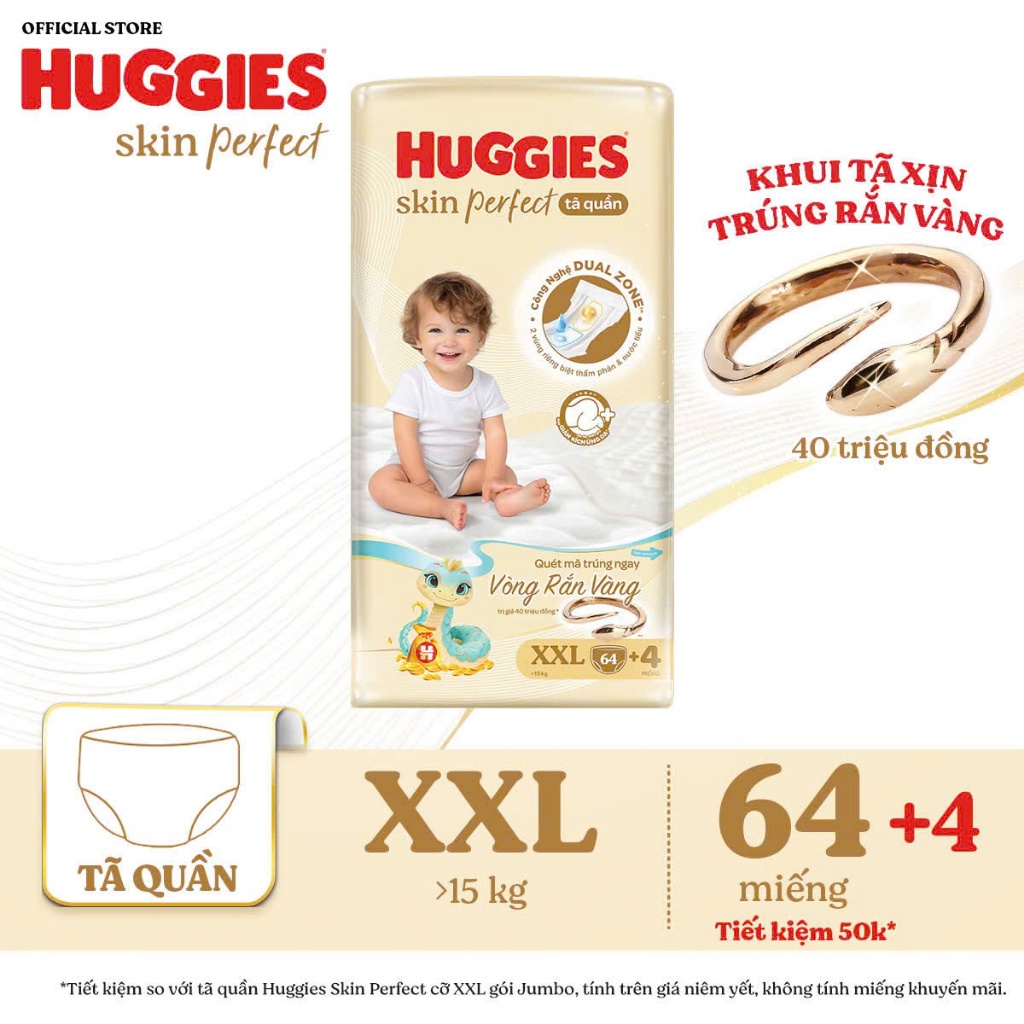 Tã / Bỉm quần Huggies Skin Perfect 2 vùng thấm sz M / L / XL / XXL cho bé
