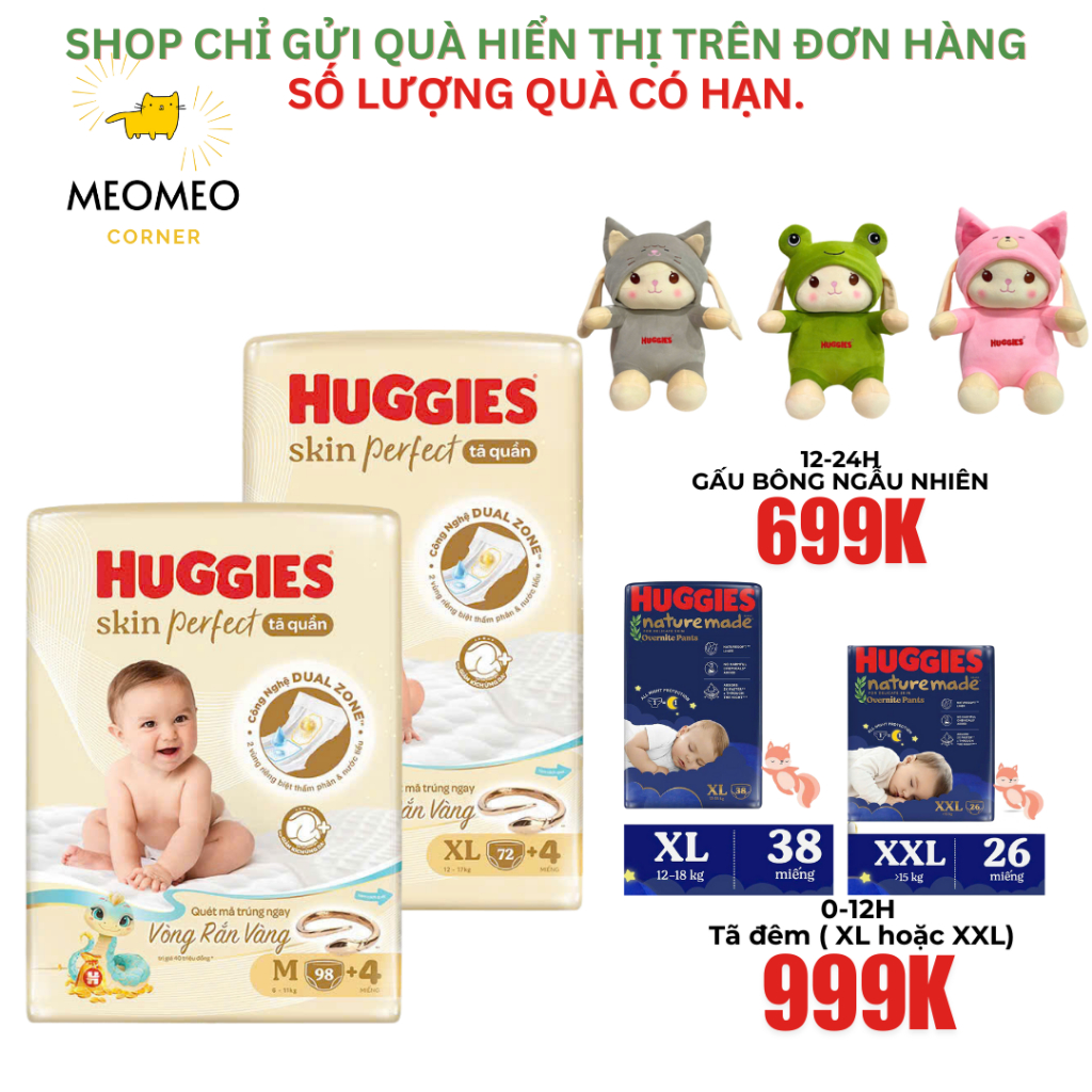 Tã / Bỉm quần Huggies Skin Perfect 2 vùng thấm sz M / L / XL / XXL cho bé