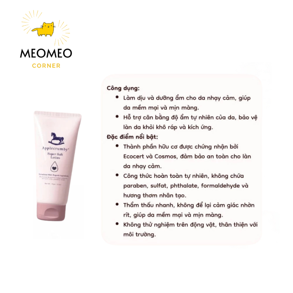 Kem Dưỡng Ẩm/Sữa Tắm Gội/Kem Hăm Tã/Xịt Thay Tã APPLE CRUMBY cho bé từ sơ sinh