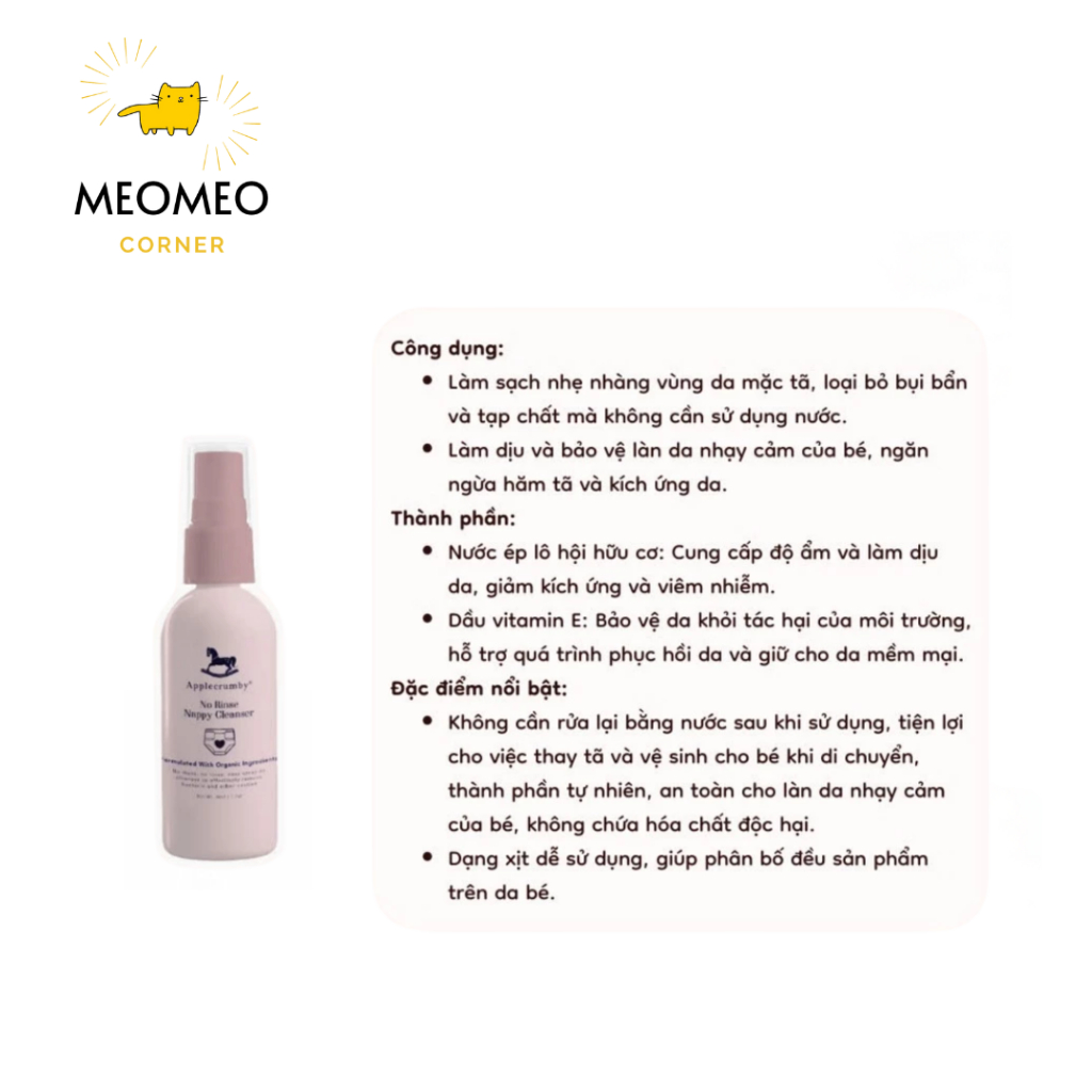 Kem Dưỡng Ẩm/Sữa Tắm Gội/Kem Hăm Tã/Xịt Thay Tã APPLE CRUMBY cho bé từ sơ sinh
