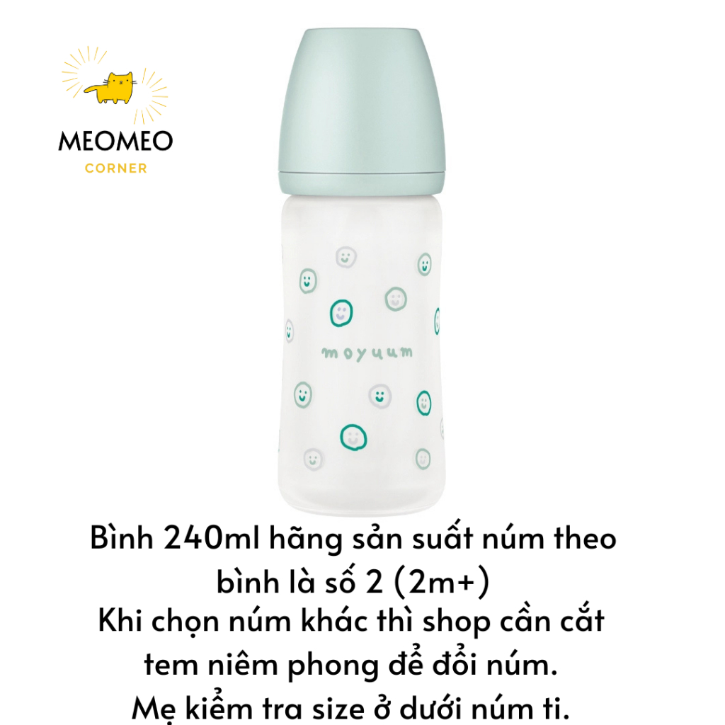 Bình sữa Moyuum Thuỷ Tinh tráng Silicon 150ml 240ml Hàn Quốc